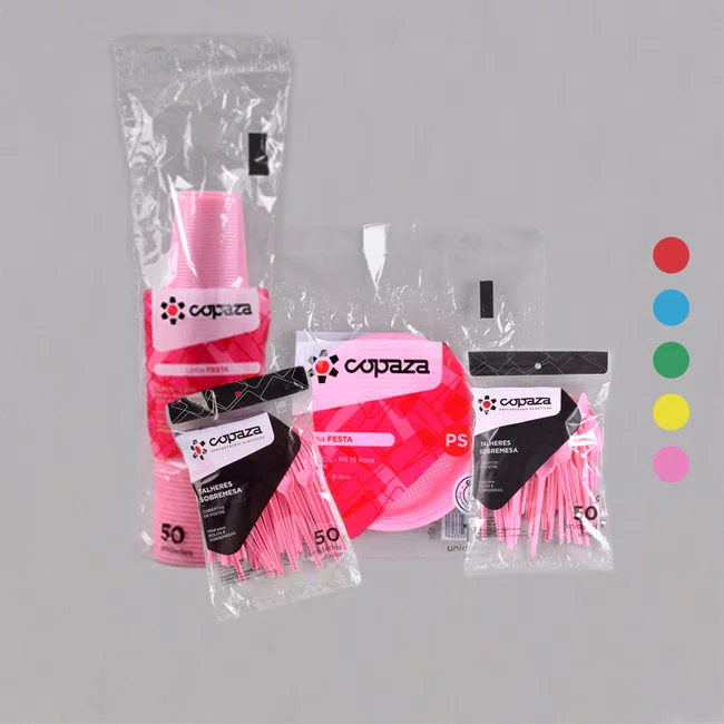 Kit Copaza Descartável Festinha Rosa – Copo, Prato, Colher e Garfo 50 Unidades