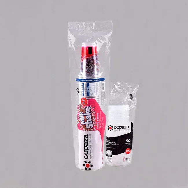 Kit Copaza Descartável Milkshake - Copo Personalizado Milkshake 550 ml e Tampa Perfurada - C/50 Unidades