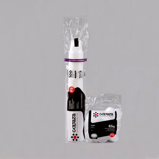 Kit Copaza Descartável Molho - Copo 50 ml e Tampa 100 Unidades