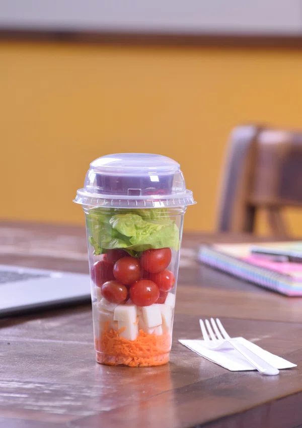 Kit Copaza Descartável Salada - Copo 550 ml, Pote 75 ml e Tampa Abaulada - C/50 Unidades
