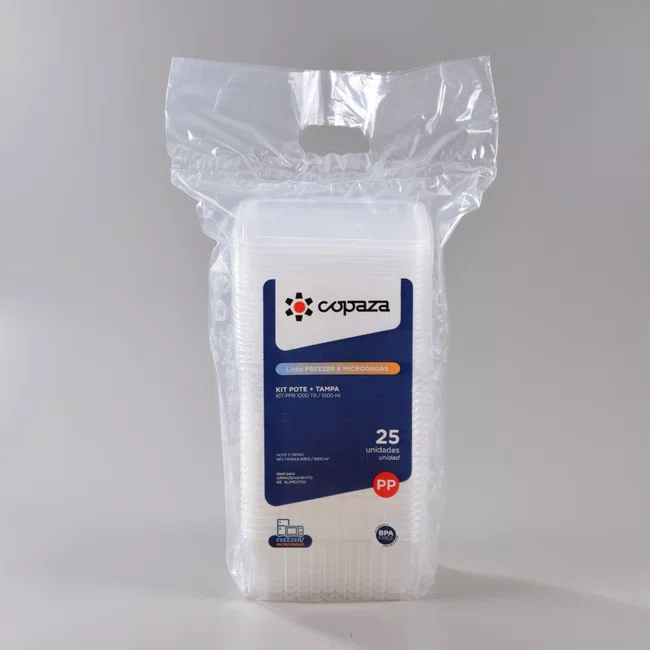 Pote Retangular Com Tampa 1000 ml - C/25 Unidades