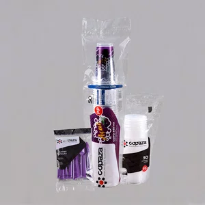 Kit Copaza Descartável Açaí - Copo Personalizado Açaí 550 ml, Colher Roxa e Tampa - C/50 Unidades