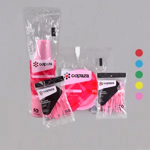 Kit Copaza Descartável Festinha Rosa – Copo, Prato, Colher e Garfo 50 Unidades
